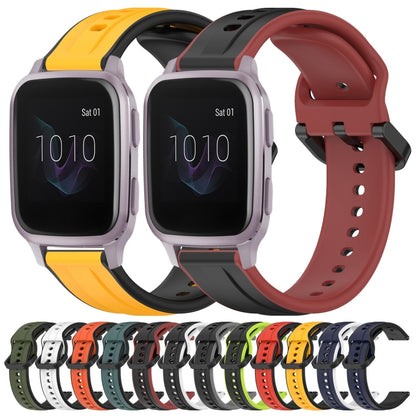 For Garmin Venu SQ 20mm Convex Loop Two-Color Silicone Watch Band(Dark Green+Black) by bashfashion