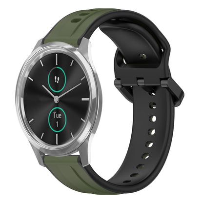 For Garmin VivoMove Luxe 20mm Convex Loop Two-Color Silicone Watch Band(Dark Green+Black) by bashfashion