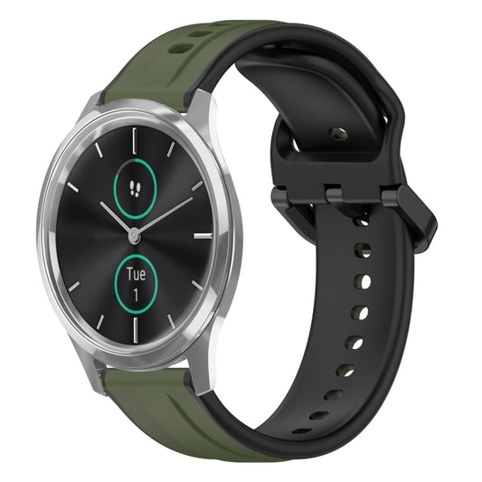 For Garmin VivoMove Luxe 20mm Convex Loop Two-Color Silicone Watch Band(Dark Green+Black) by bashfashion