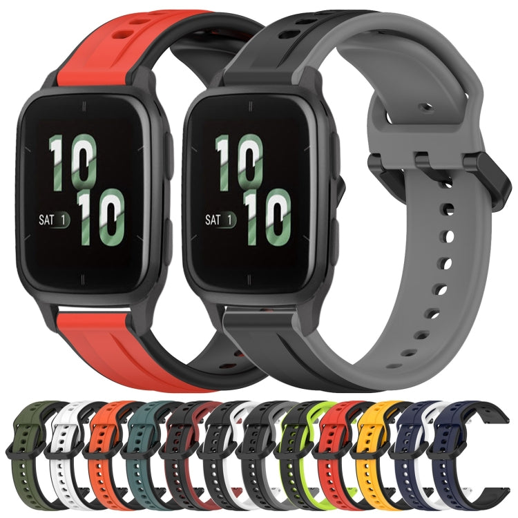 For Garmin Forerunner Sq2 20mm Convex Loop Two-Color Silicone Watch Band(Dark Green+Black) by bashfashion