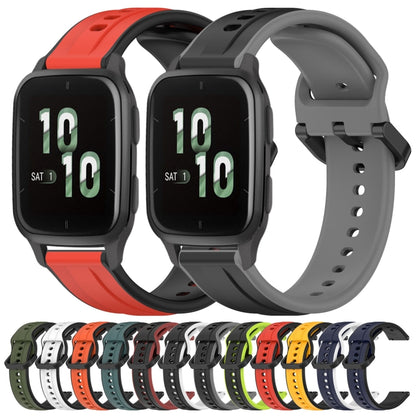 For Garmin Forerunner Sq2 20mm Convex Loop Two-Color Silicone Watch Band(Dark Green+Black) by bashfashion