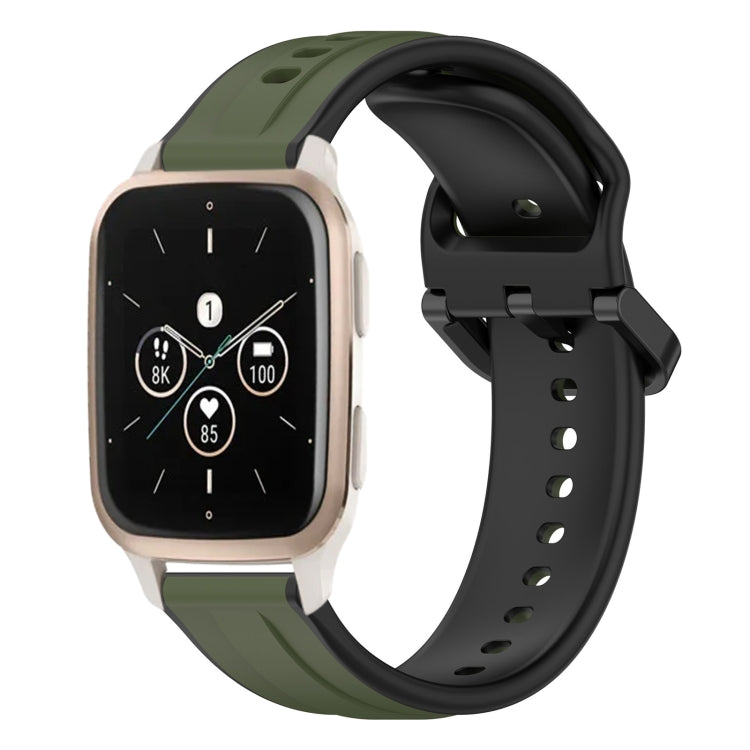 For Garmin Forerunner Sq2 Music 20mm Convex Loop Two-Color Silicone Watch Band(Dark Green+Black) by bashfashion