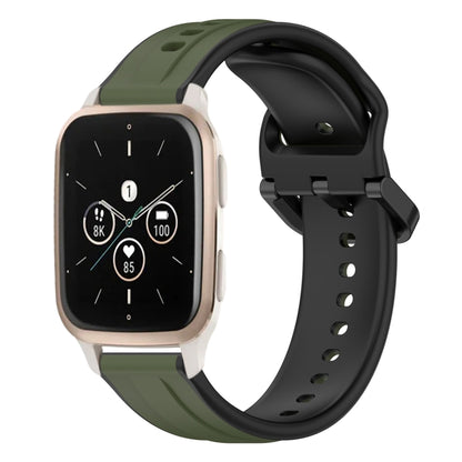 For Garmin Forerunner Sq2 Music 20mm Convex Loop Two-Color Silicone Watch Band(Dark Green+Black) by bashfashion