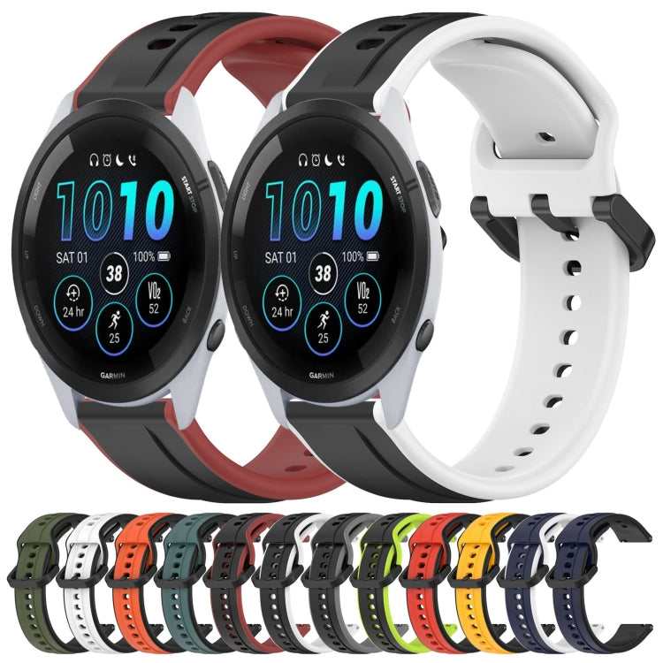 For Garmin Forerunner 265 22mm Convex Loop Two-Color Silicone Watch Band(Dark Green+Black) by bashfashion