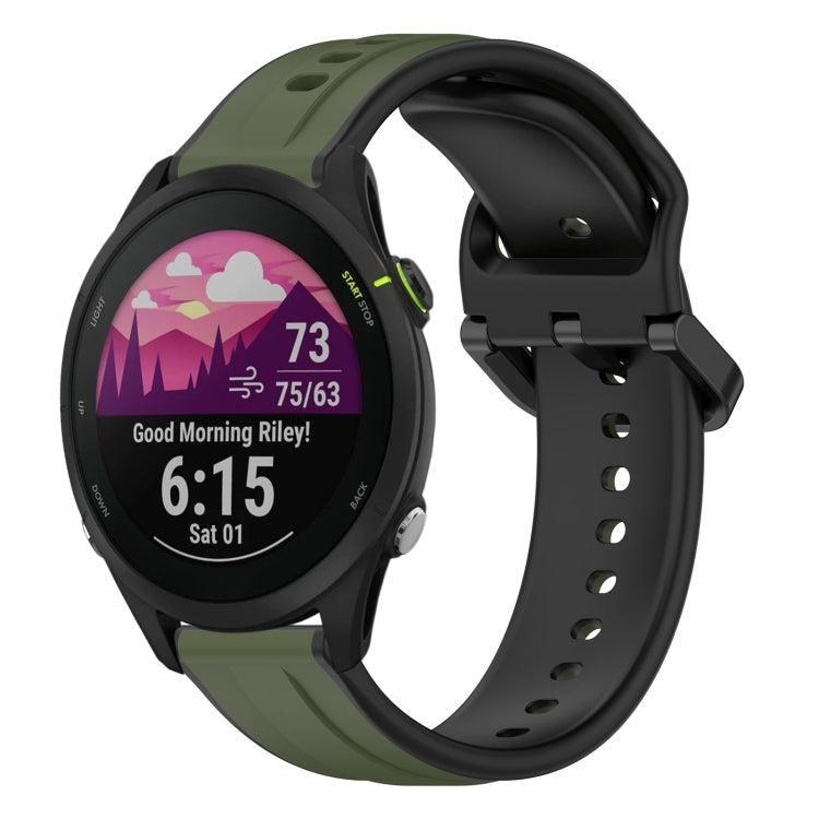 For Garmin Forerunner 255 22mm Convex Loop Two-Color Silicone Watch Band(Dark Green+Black) by bashfashion