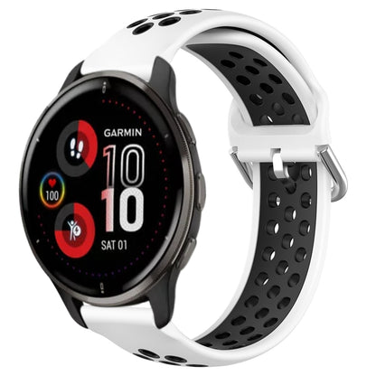 For Garmin Venu 2 Plus 20mm Perforated Breathable Sports Silicone Watch Band(White+Black) by bashfashion