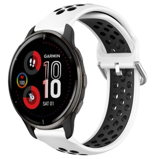 For Garmin Venu 2 Plus 20mm Perforated Breathable Sports Silicone Watch Band(White+Black) by bashfashion