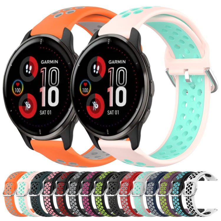 For Garmin Venu 2 Plus 20mm Perforated Breathable Sports Silicone Watch Band(White+Black) by bashfashion