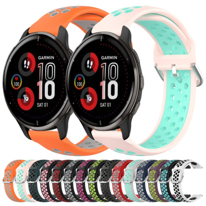 For Garmin Venu 2 Plus 20mm Perforated Breathable Sports Silicone Watch Band(White+Black) by bashfashion