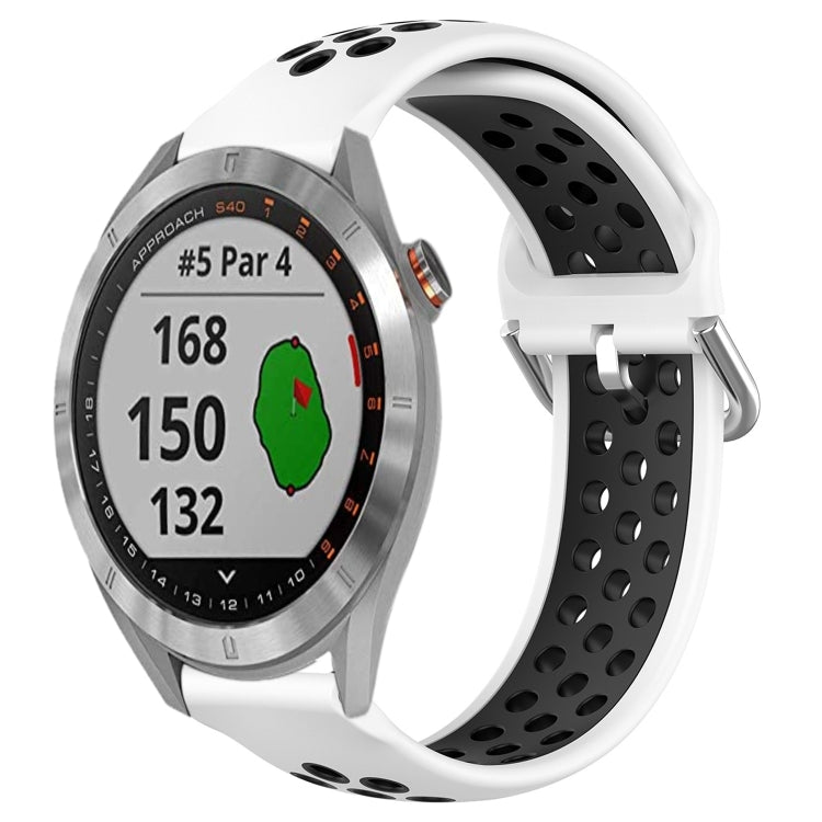 For Garmin Approach S40 20mm Perforated Breathable Sports Silicone Watch Band(White+Black) by bashfashion
