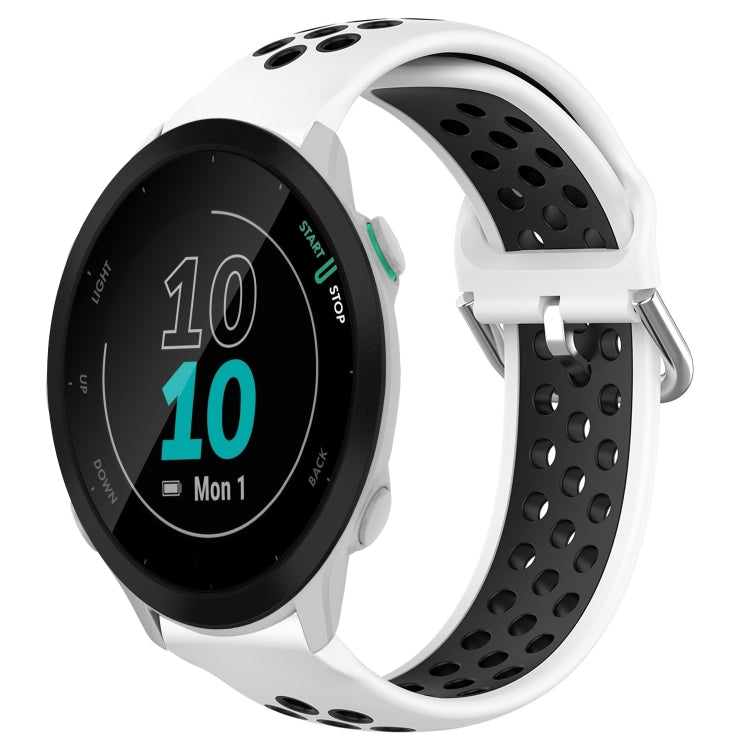 For Garmin Forerunner 55 20mm Perforated Breathable Sports Silicone Watch Band(White+Black) by bashfashion