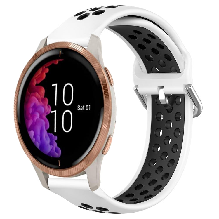 For Garmin Venu 20mm Perforated Breathable Sports Silicone Watch Band(White+Black) by bashfashion