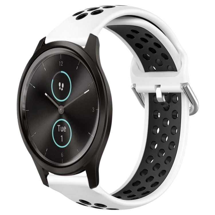 For Garmin VivoMove Style 20mm Perforated Breathable Sports Silicone Watch Band(White+Black) by bashfashion