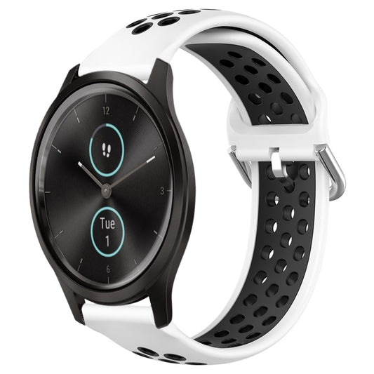 For Garmin VivoMove Style 20mm Perforated Breathable Sports Silicone Watch Band(White+Black) by bashfashion