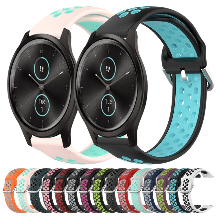 For Garmin VivoMove Style 20mm Perforated Breathable Sports Silicone Watch Band(White+Black) by bashfashion