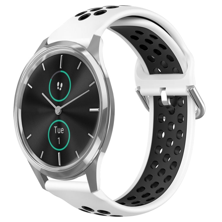 For Garmin VivoMove Luxe 20mm Perforated Breathable Sports Silicone Watch Band(White+Black) by bashfashion