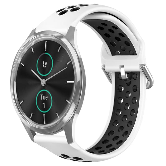 For Garmin VivoMove Luxe 20mm Perforated Breathable Sports Silicone Watch Band(White+Black) by bashfashion