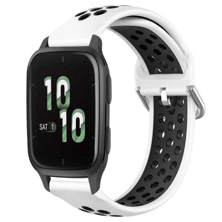 For Garmin Forerunner Sq2 20mm Perforated Breathable Sports Silicone Watch Band(White+Black) by bashfashion