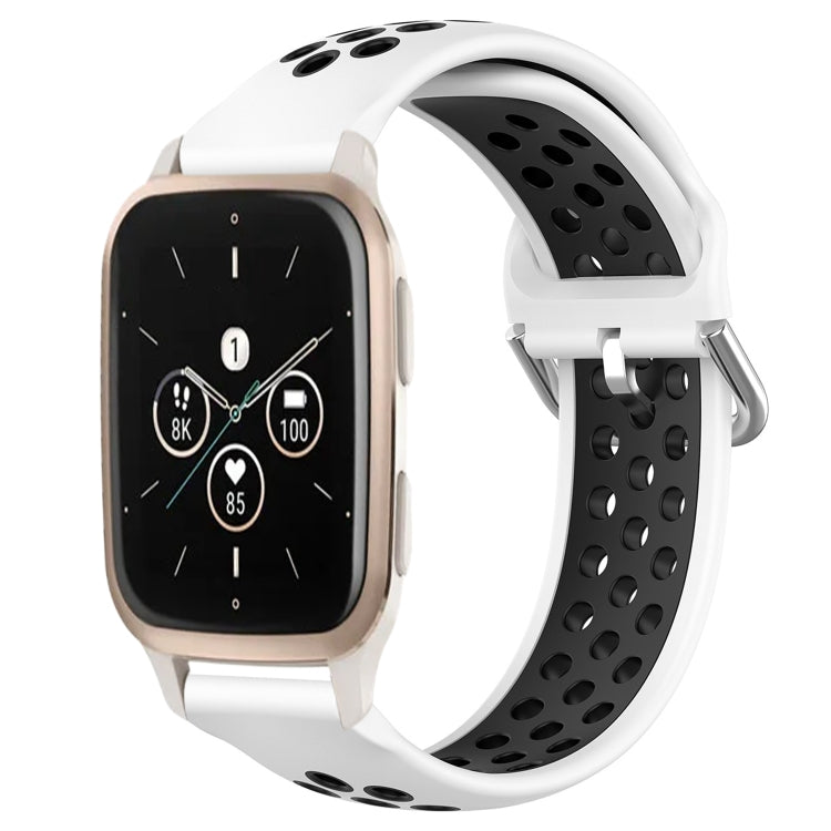 For Garmin Forerunner Sq2 Music 20mm Perforated Breathable Sports Silicone Watch Band(White+Black) by bashfashion