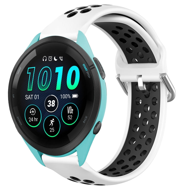 For Garmin Forerunner 265 22mm Perforated Breathable Sports Silicone Watch Band(White+Black) by bashfashion