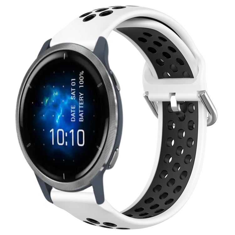 For Garmin Venu 2 22mm Perforated Breathable Sports Silicone Watch Band(White+Black) by bashfashion