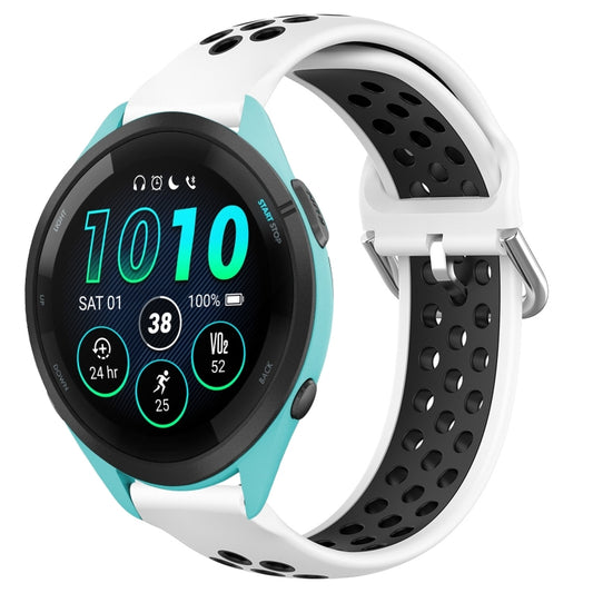 For Garmin Forerunner 265 Music 22mm Perforated Breathable Sports Silicone Watch Band(White+Black) by bashfashion
