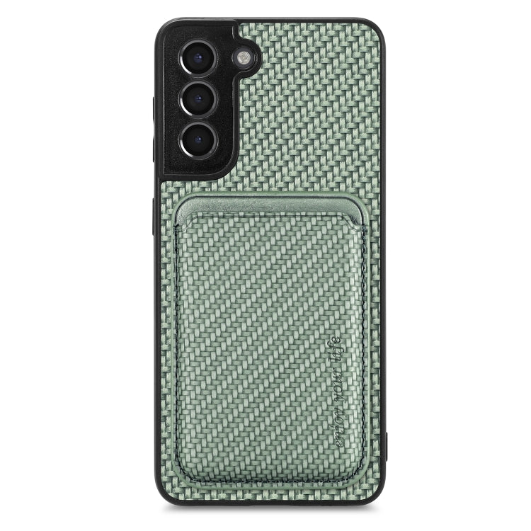 For Samsung Galaxy S21+ 5G Carbon Fiber Leather Card Magsafe Magnetic Phone Case(Green) by bashfashion