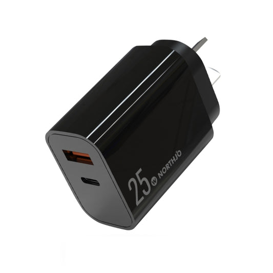 NORTHJO NOPD2502 PD 25W USB-C/Type-C + QC 3.0 USB Dual Ports Fast Charger, Plug Type:AU Plug(Black) by NORTHJO