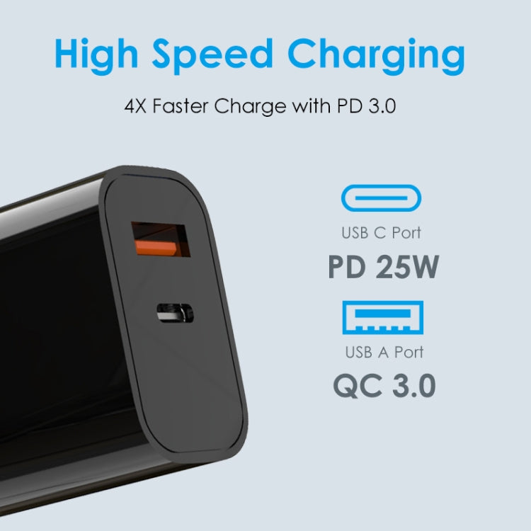 NORTHJO NOPD2502 PD 25W USB-C/Type-C + QC 3.0 USB Dual Ports Fast Charger, Plug Type:AU Plug(Black) by NORTHJO