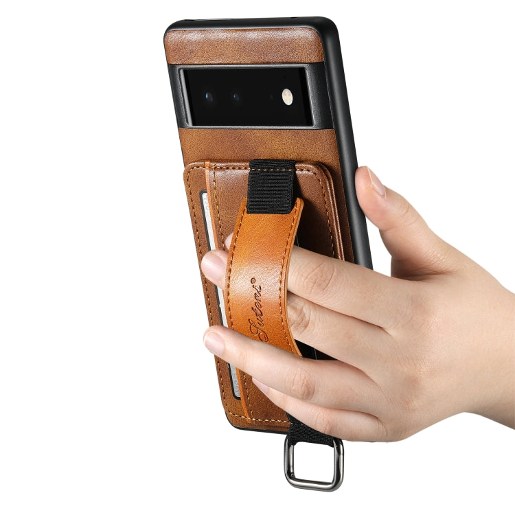 For Googel Pixel 6 Suteni H13 Card Wallet Wrist Strap Holder PU Phone Case(Brown) by Suteni