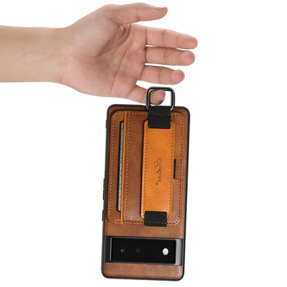 For Googel Pixel 6 Suteni H13 Card Wallet Wrist Strap Holder PU Phone Case(Brown) by Suteni