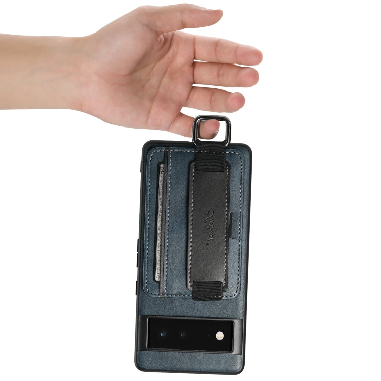 For Googel Pixel 6 Suteni H13 Card Wallet Wrist Strap Holder PU Phone Case(Blue) by Suteni