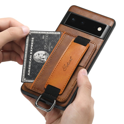 For Googel Pixel 6 Pro Suteni H13 Card Wallet Wrist Strap Holder PU Phone Case(Brown) by Suteni