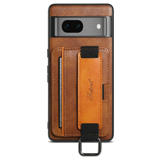 For Googel Pixel 7 5G Suteni H13 Card Wallet Wrist Strap Holder PU Phone Case(Brown) by Suteni