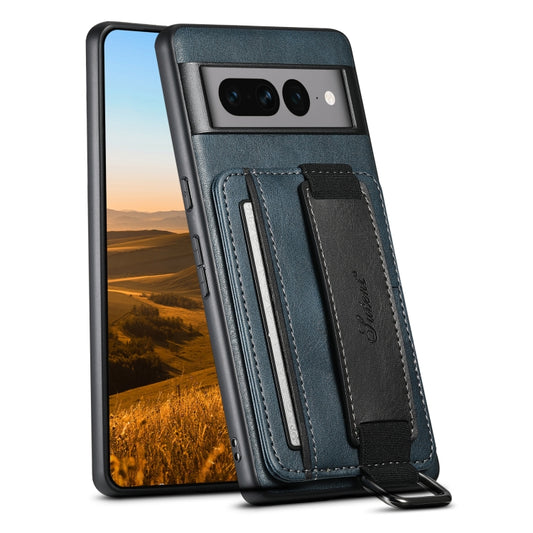 For Googel Pixel 7 Pro 5G Suteni H13 Card Wallet Wrist Strap Holder PU Phone Case(Blue) by Suteni