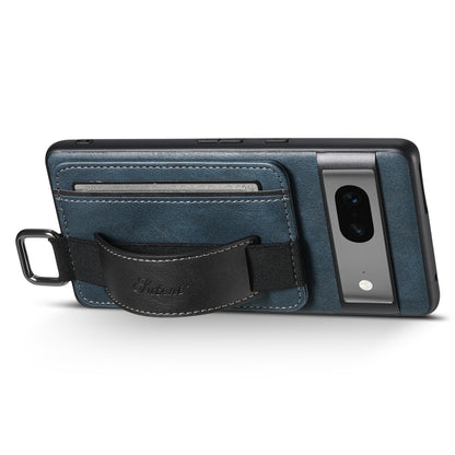 For Googel Pixel 7a Suteni H13 Card Wallet Wrist Strap Holder PU Phone Case(Blue) by Suteni