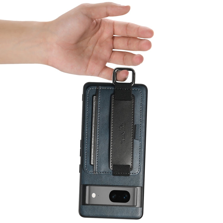 For Googel Pixel 7a Suteni H13 Card Wallet Wrist Strap Holder PU Phone Case(Blue) by Suteni