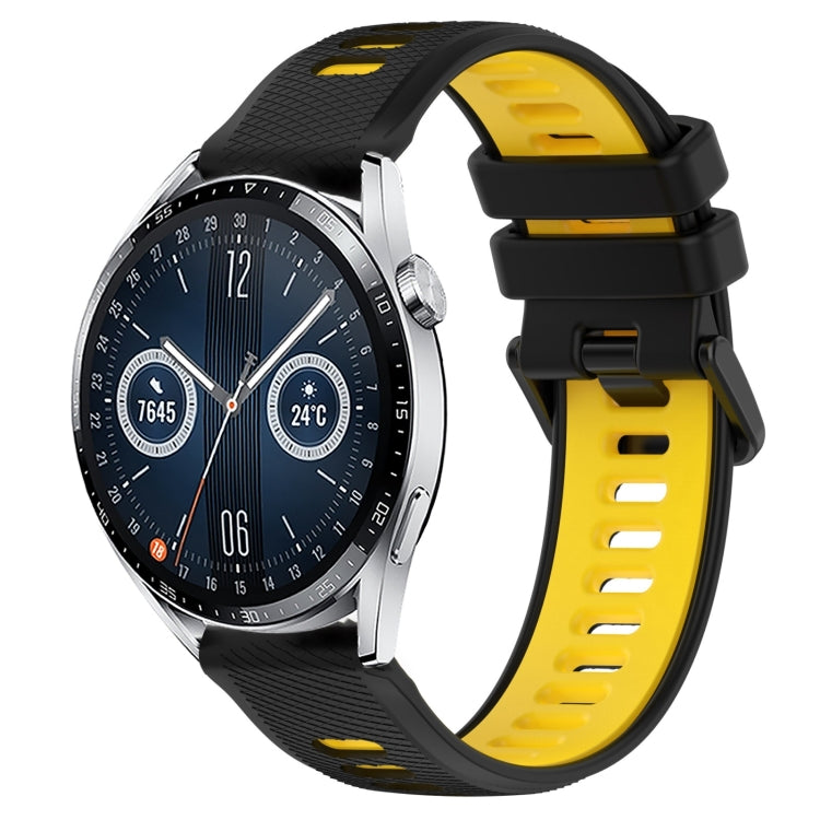 For Huawei Watch GT3 46mm 22mm Sports Two-Color Silicone Watch Band(Black+Yellow) by bashfashion