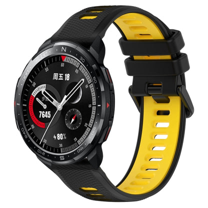 For Honor Watch GS Pro 22mm Sports Two-Color Silicone Watch Band(Black+Yellow) by bashfashion