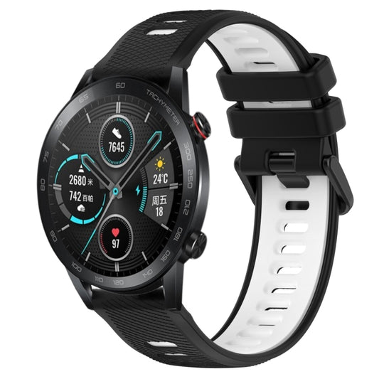 For Honor Magic Watch 2 46mm 22mm Sports Two-Color Silicone Watch Band(Black+White) by bashfashion