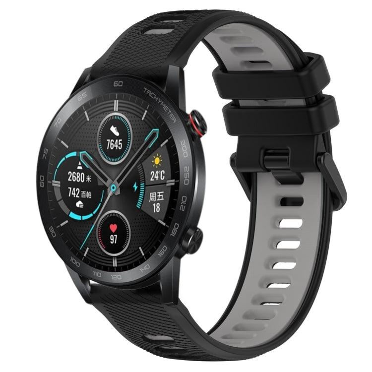 For Honor Magic Watch 2 46mm 22mm Sports Two-Color Silicone Watch Band(Black+Grey) by bashfashion