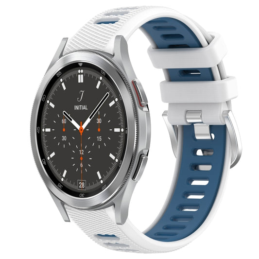 For Samsung Galaxy Watch4 Classic 46mm 20mm Sports Two-Color Steel Buckle Silicone Watch Band(White+Blue) by bashfashion