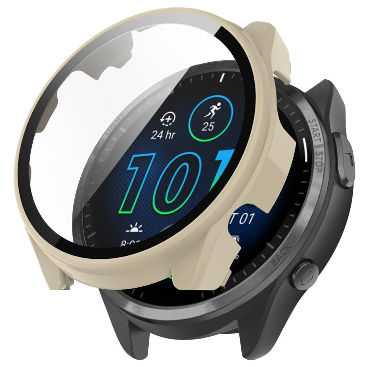 For Garmin Forerunner 965 PC + Toughened Film Integrated Watch Protective Case(Ivory) by bashfashion
