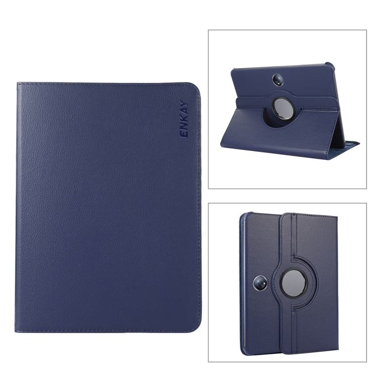 For OnePlus Pad / OPPO Pad 2 ENKAY 360 Degree Rotation Stand Litchi Leather Smart Tablet Case(Dark Blue) by ENKAY