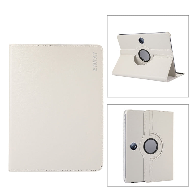 For OnePlus Pad / OPPO Pad 2 ENKAY 360 Degree Rotation Stand Litchi Leather Smart Tablet Case(White) by ENKAY