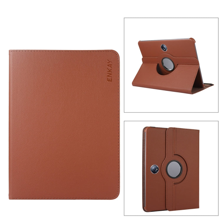 For OnePlus Pad / OPPO Pad 2 ENKAY 360 Degree Rotation Stand Litchi Leather Smart Tablet Case(Brown) by ENKAY