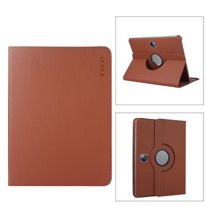 For OnePlus Pad / OPPO Pad 2 ENKAY 360 Degree Rotation Stand Litchi Leather Smart Tablet Case(Brown) by ENKAY
