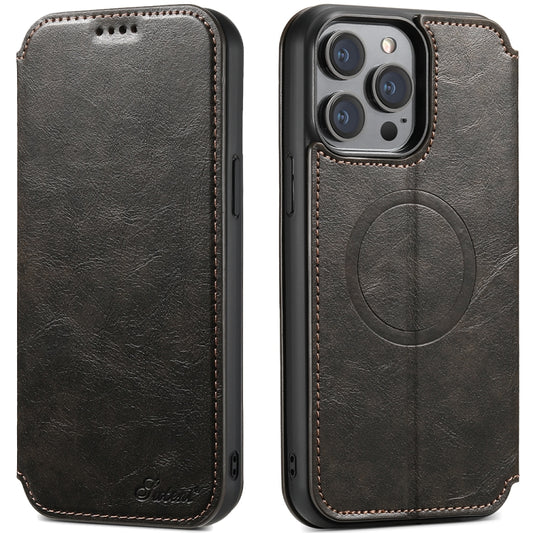 For iPhone 14 Plus Suteni J05 Leather Magnetic Magsafe Phone Case(Black) by Suteni