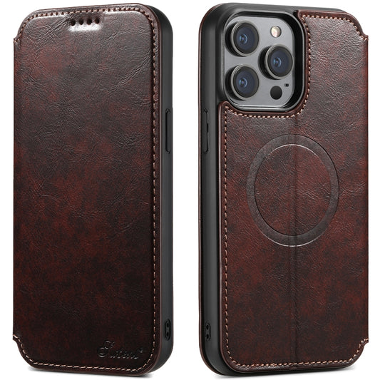 For iPhone 14 Plus Suteni J05 Leather Magnetic Magsafe Phone Case(Brown) by Suteni