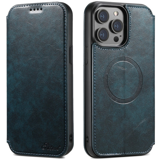 For iPhone 14 Plus Suteni J05 Leather Magnetic Magsafe Phone Case(Blue) by Suteni